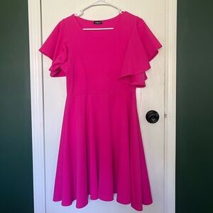 Fashionolic Hot Pink Flutter Sleeve Skater Dress